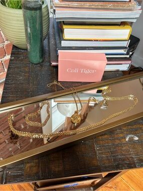 Gold Jewelry bundle from Cali Tiger- 2 rings, 2 necklaces, 1 bracelet